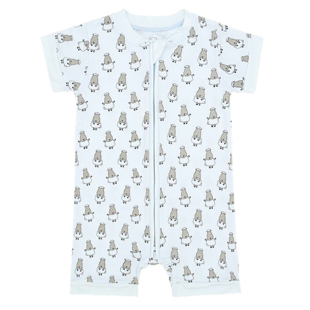 Zip Short Sleeve Romper Small Sheepz Blue