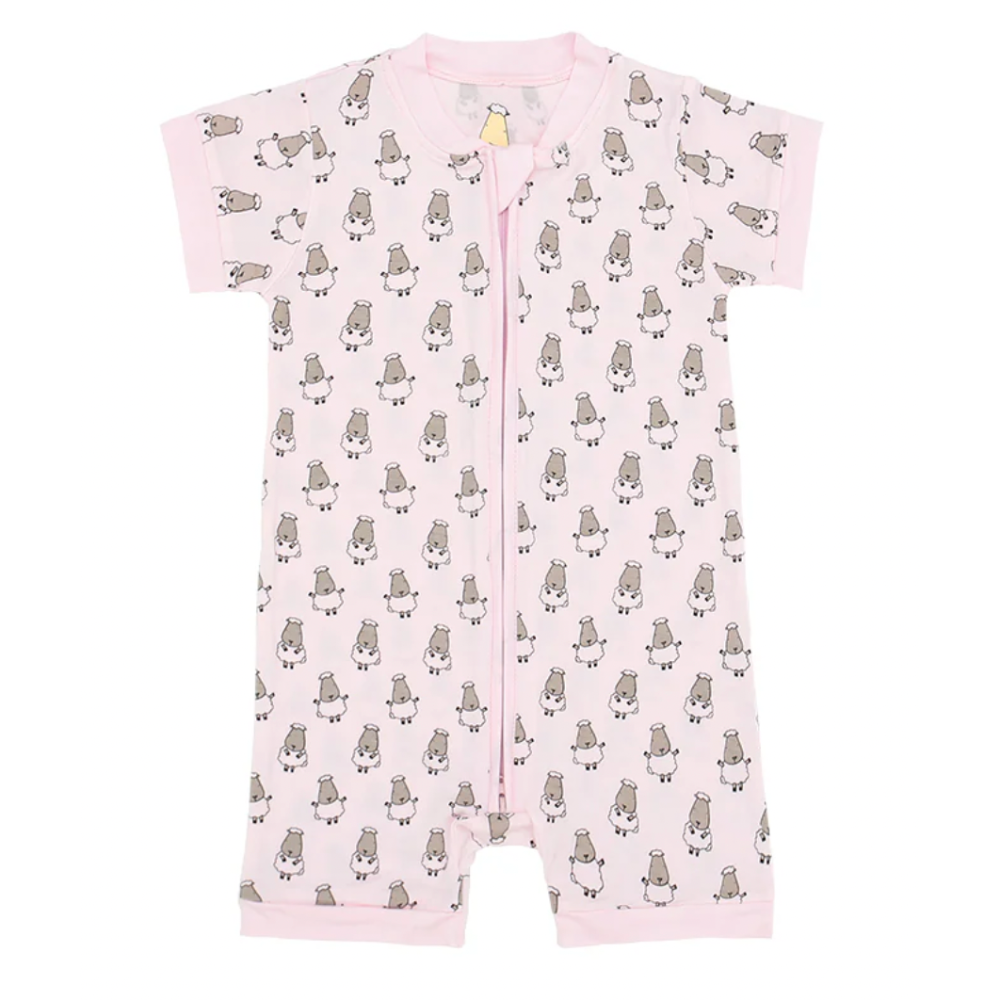 Zip Short Sleeve Romper Small Sheepz Pink