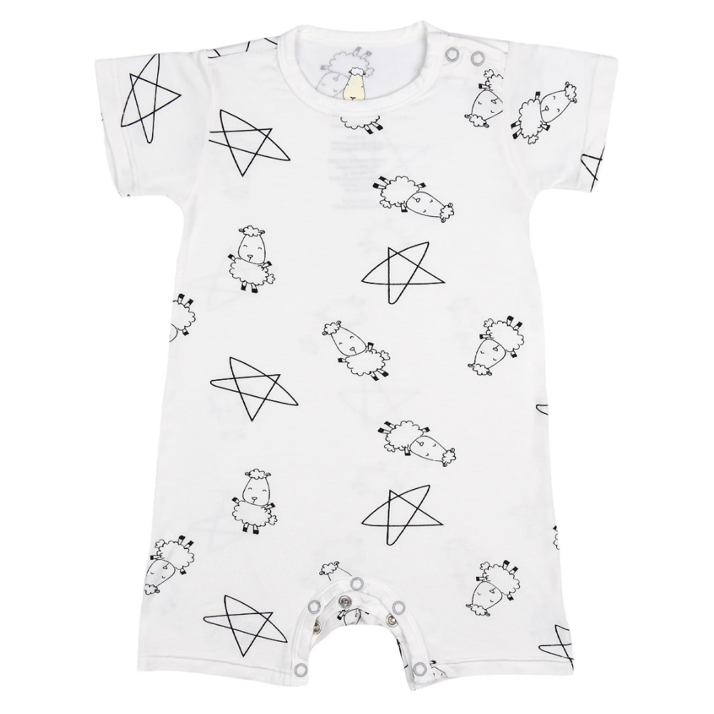 Short Sleeve Romper Cute Big Star & Sheepz White