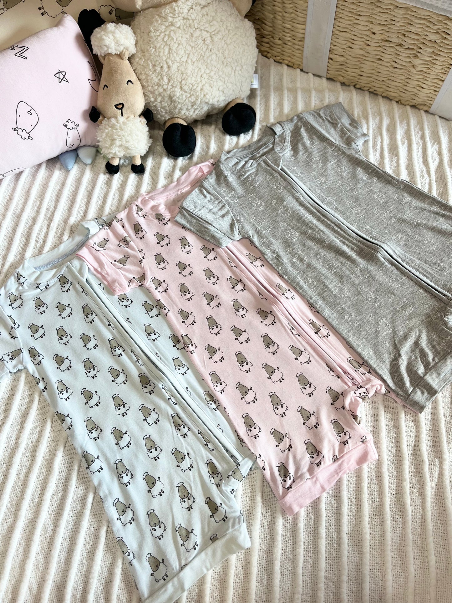 Zip Short Sleeve Romper Small Sheepz Blue