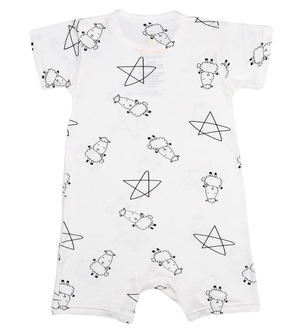 Short Sleeve Romper Cute Big Star & Sheepz White