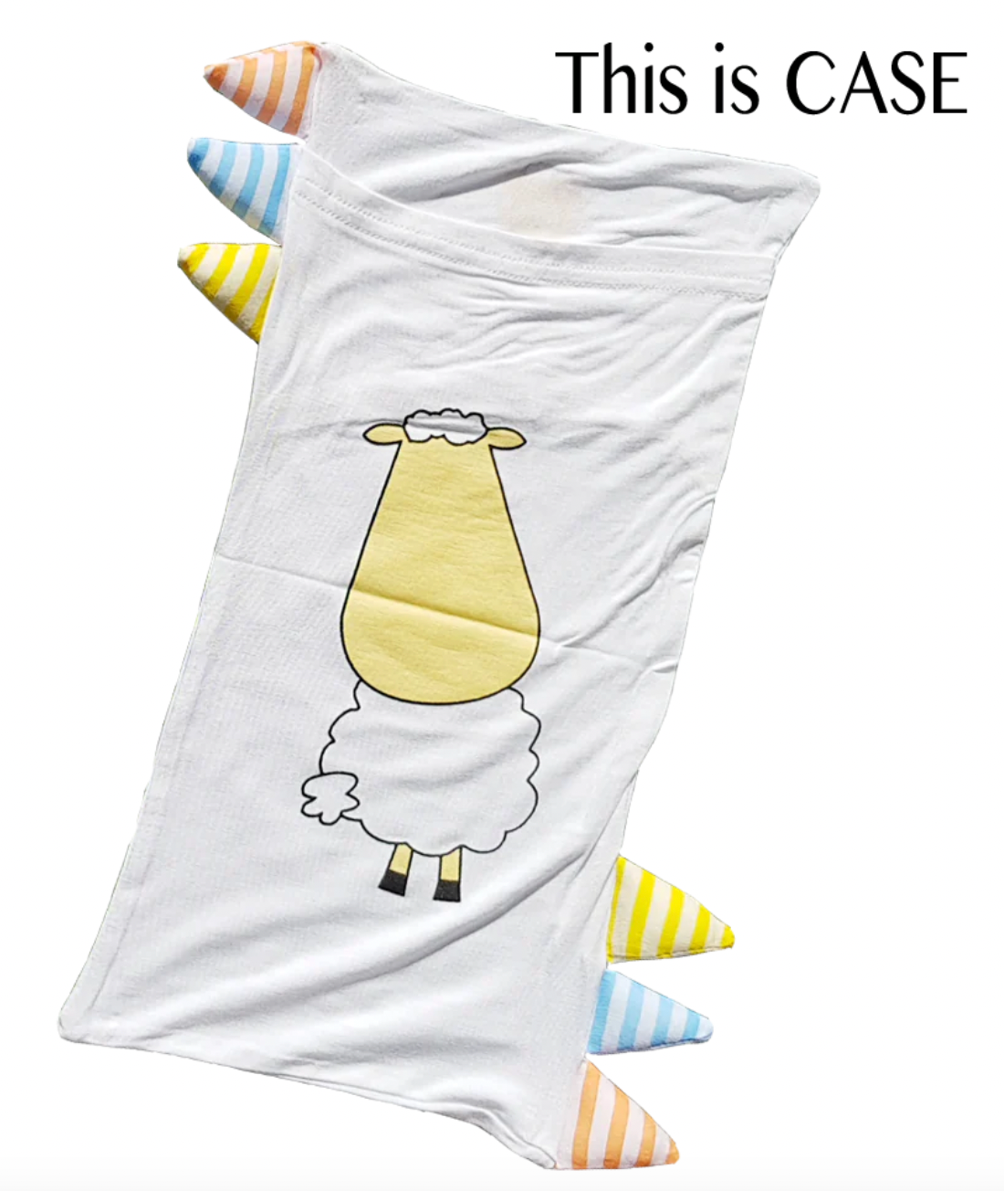 Medium Bed-Time Buddy™ Case Front & Back Sheepz White with Stripe tag