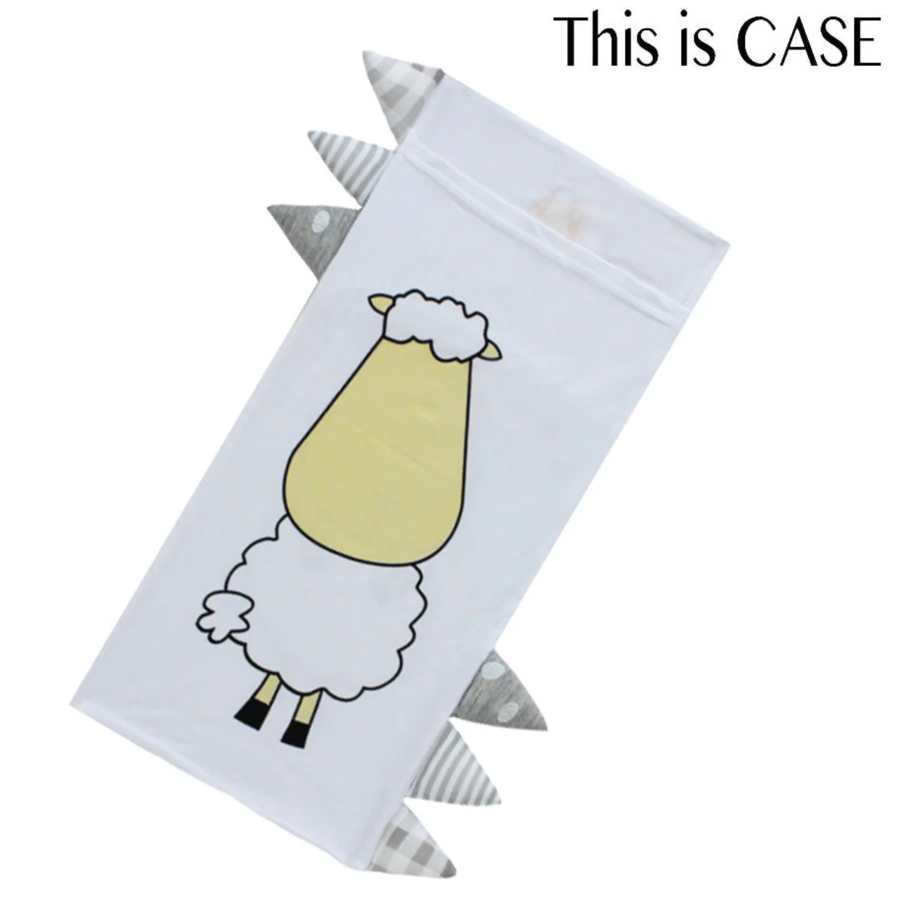 Medium Bed-Time Buddy™ Case Front & Back Sheepz White with Stripe, Polka Dot & Checkers tag Grey