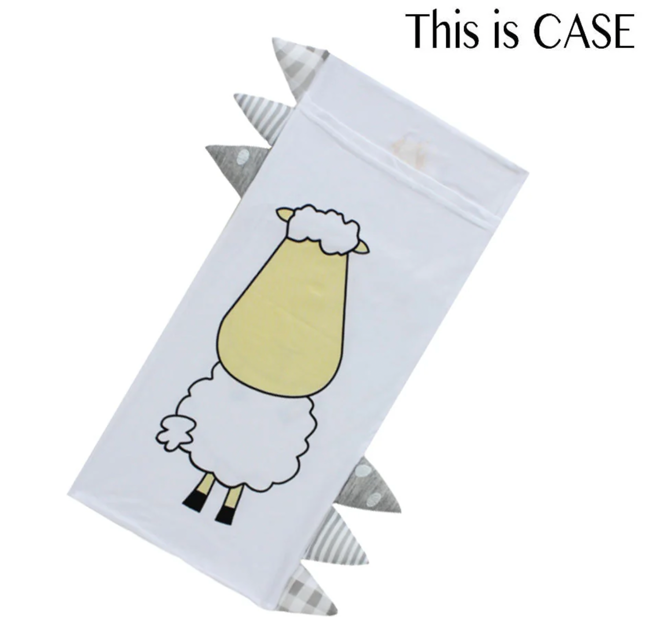 Jumbo Bed-Time Buddy™ Case Front & Back Sheepz White with Stripe, Polka Dot & Checkers tag Grey