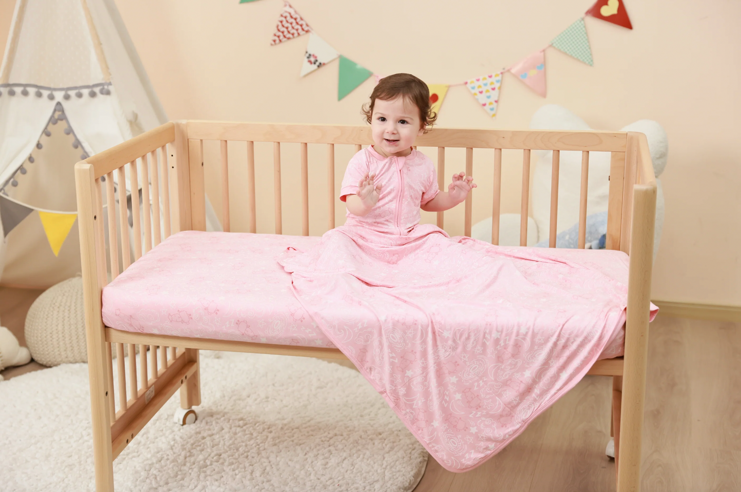 Single Layer Blanket Baa Baa in the Universe Pink - 36M