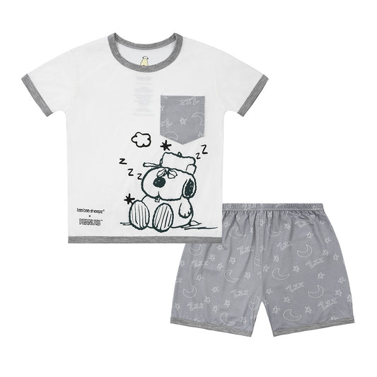Snoopy V2 PJ Set Short Sleeve Shirt S27 White + Shorts S27 Grey