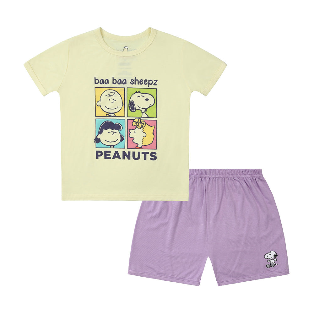 Snoopy V2 PJ Set Short Sleeve Shirt S24 Yellow + Shorts S24 Purple