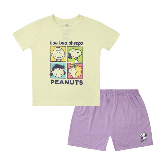 Snoopy V2 PJ Set Short Sleeve Shirt S24 Yellow + Shorts S24 Purple