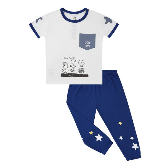 Snoopy V2 PJ Set Short Sleeve Shirt S32 White + Pants S32 Blue