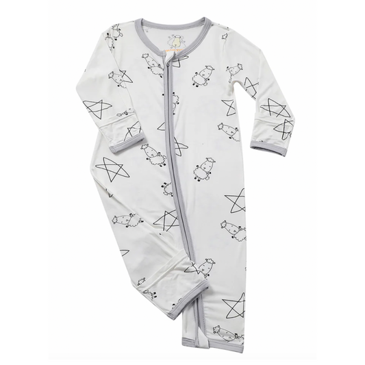 Zip Romper - Cute Big Star & Sheepz White