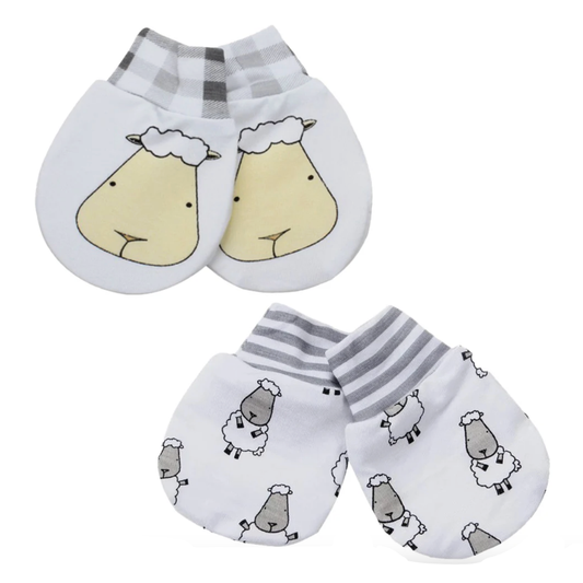 Mittens Small Sheepz Stripe + Big Face Checkers White Set 2pairs