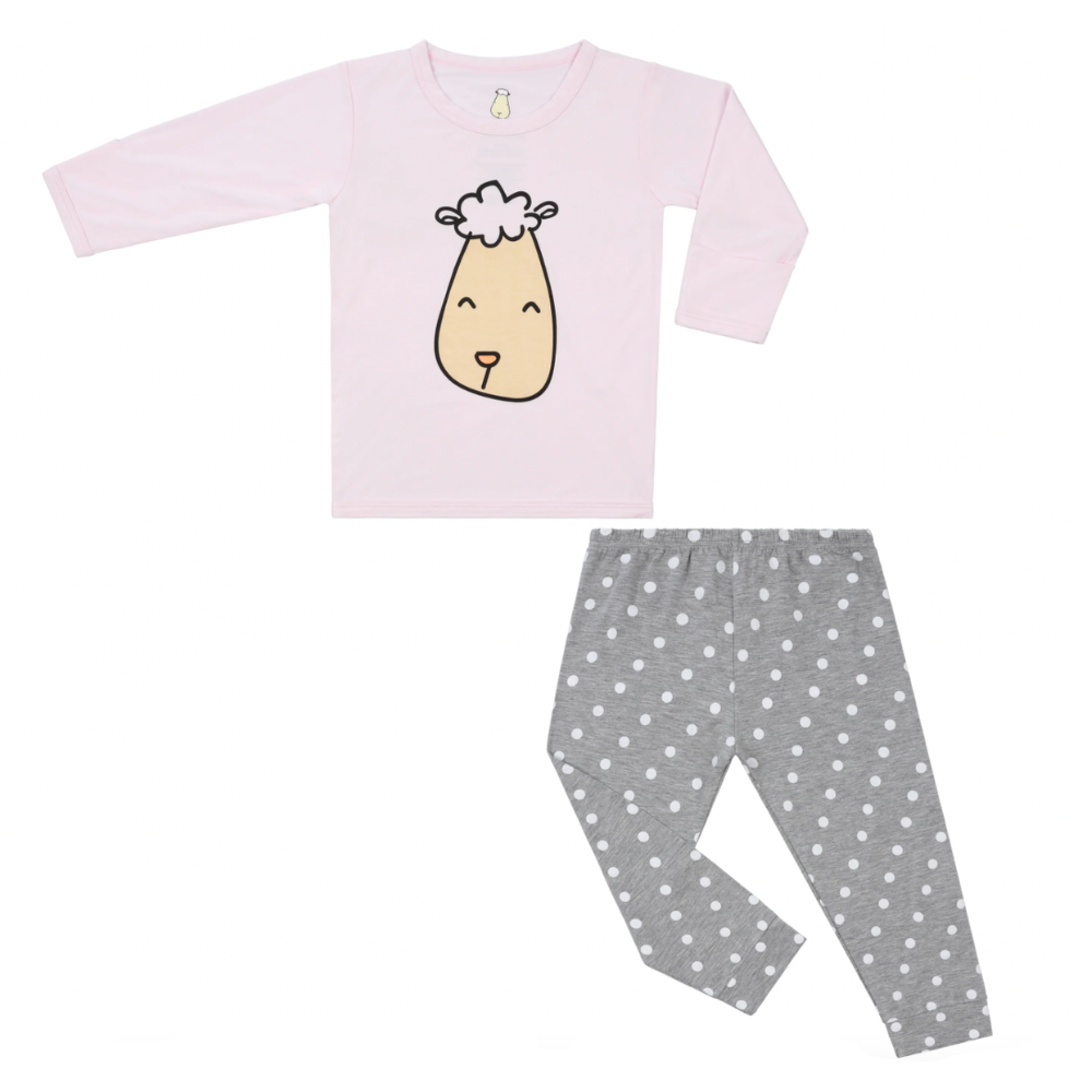 Pyjamas Set Pink Big Face + Grey Polka Dot