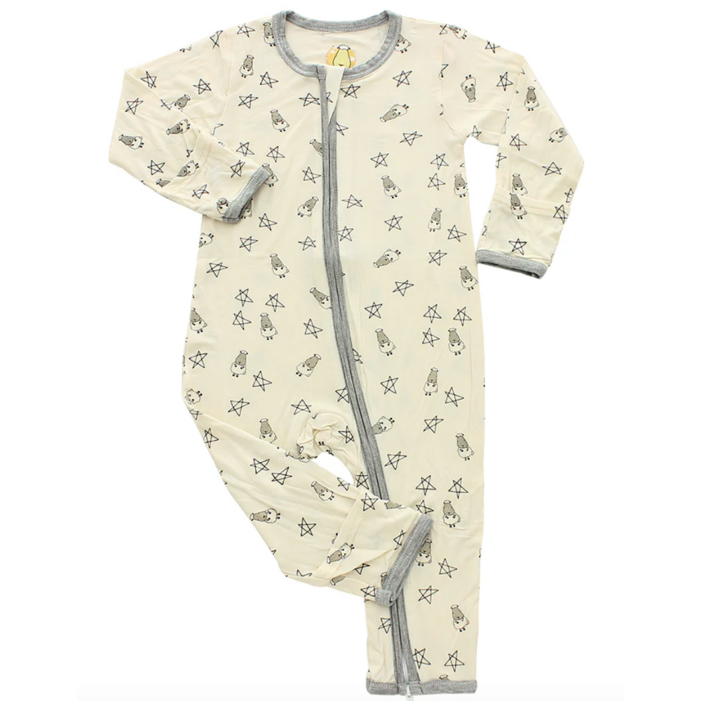 Zip Romper - Yellow Small Sheep & Stars