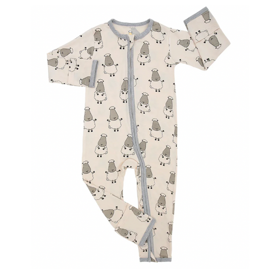 Zip Romper - Big Sheepz Yellow with Grey Border