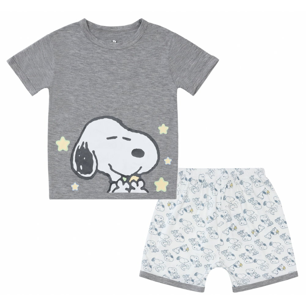 Snoopy PJ Set Short Sleeve Shirt S05 Grey + Shorts S02 White