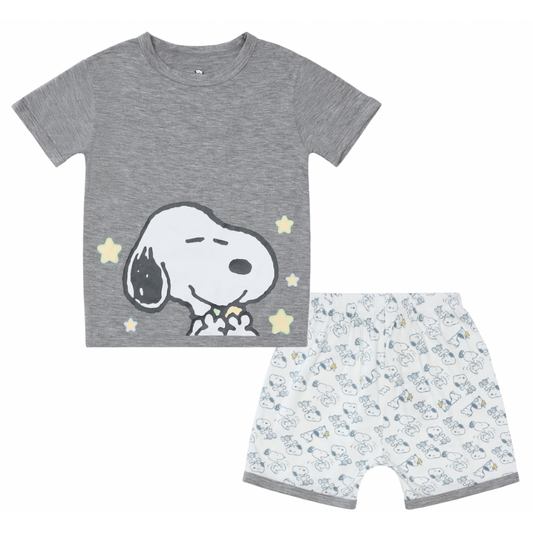 Snoopy PJ Set Short Sleeve Shirt S05 Grey + Shorts S02 White