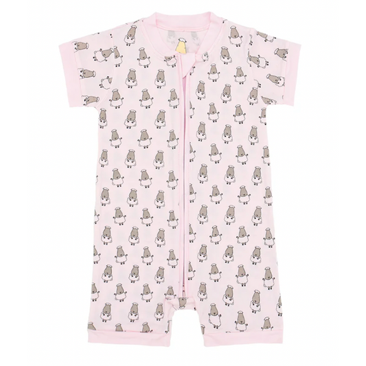 Zip Short Sleeve Romper Small Sheepz Pink