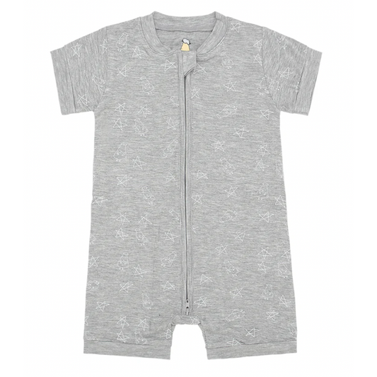 Zip Short Sleeve Romper Small Star & Sheepz Grey