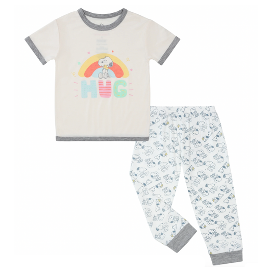 Snoopy PJ Set Short Sleeve Shirt S04 Yellow + Pants S02 White