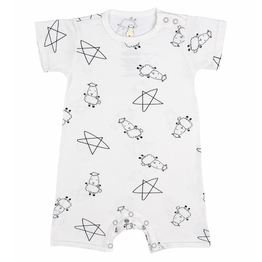 Short Sleeve Romper Cute Big Star & Sheepz White