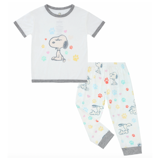Snoopy PJ Set Short Sleeve Shirt S03 White + Pants S01 White