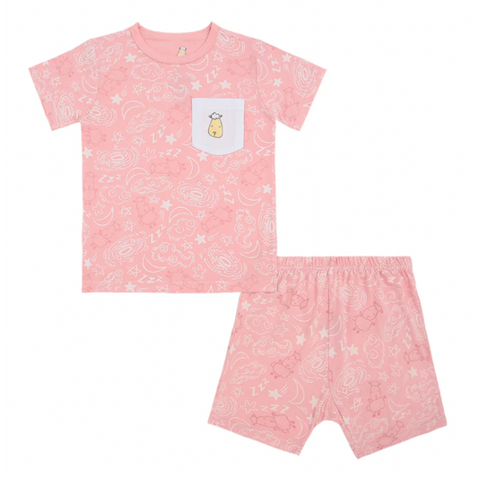 Short Sleeve Shirt Baa Baa in the Universe Pink + Shorts Baa Baa in the Universe Pink