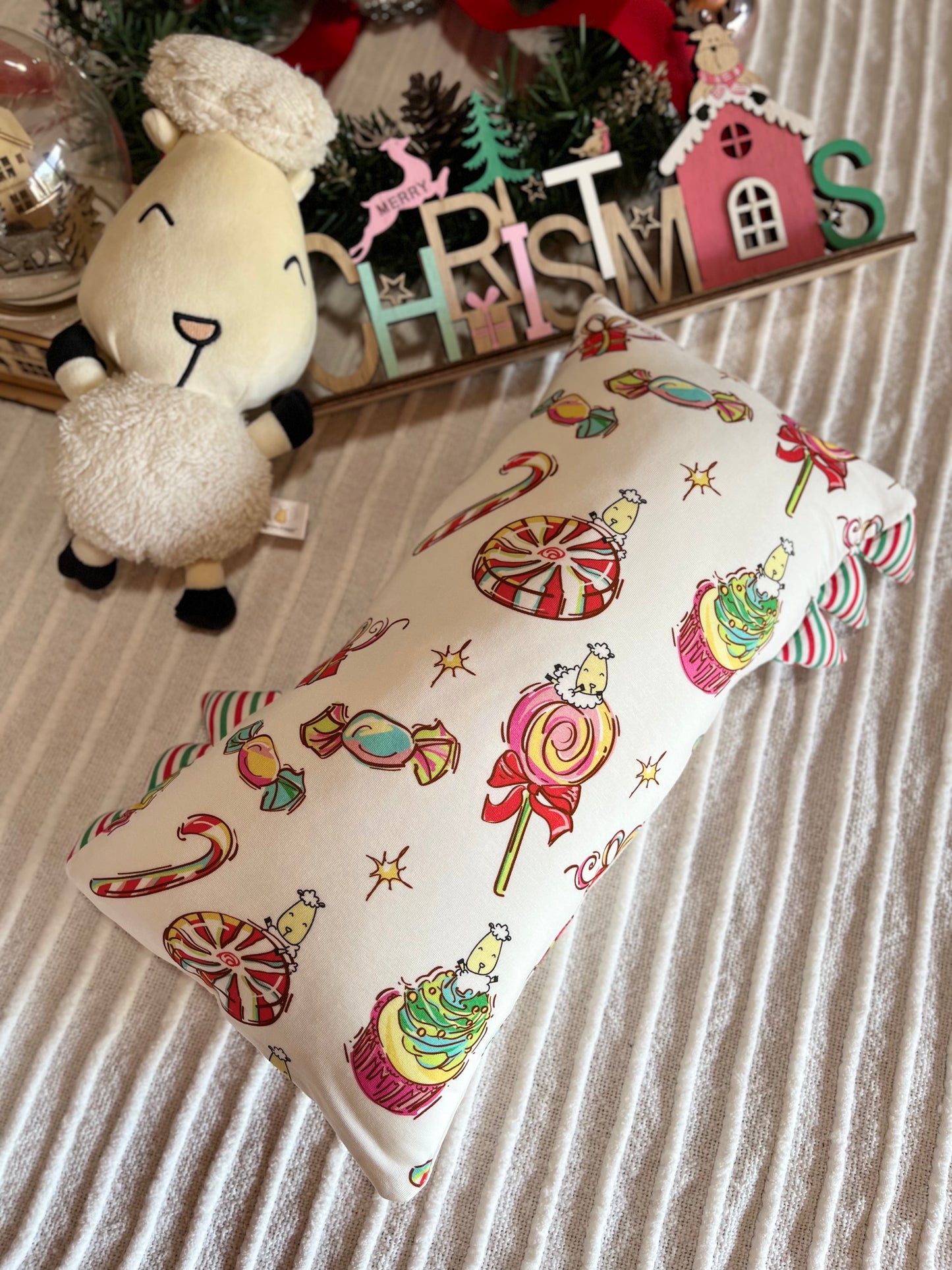 Medium Bed-Time Buddy™ Sweetmas Wonderland White with Stripe tag