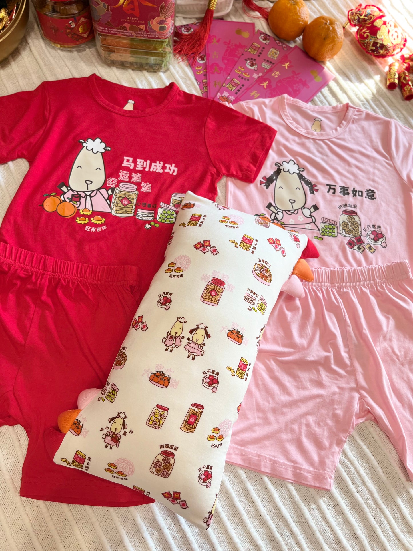 Lucky Snacks PJ Set CNY 26 Short Sleeve Shirt Pink + Shorts Pink