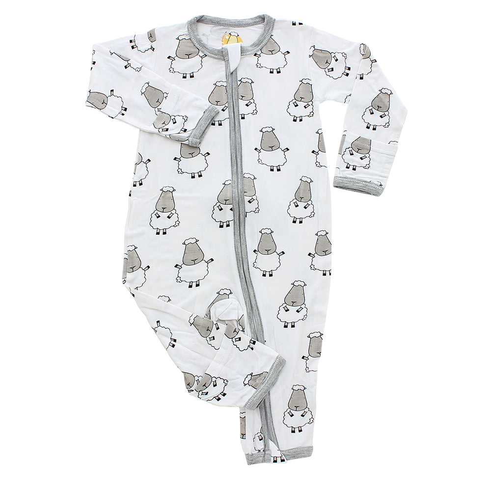 Zip Romper - Big Sheepz White with Grey Border