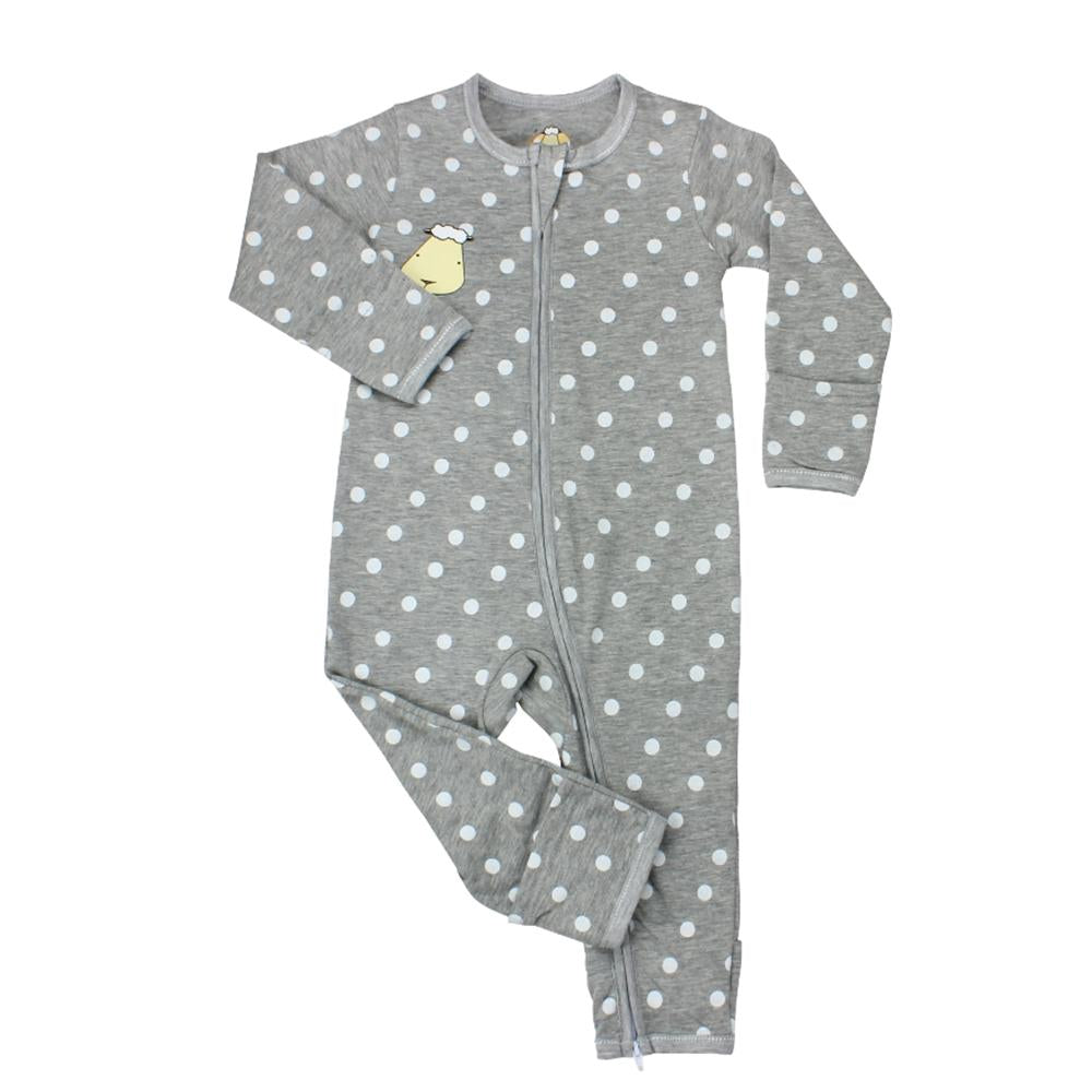 Zip Romper - Polka Dot Grey