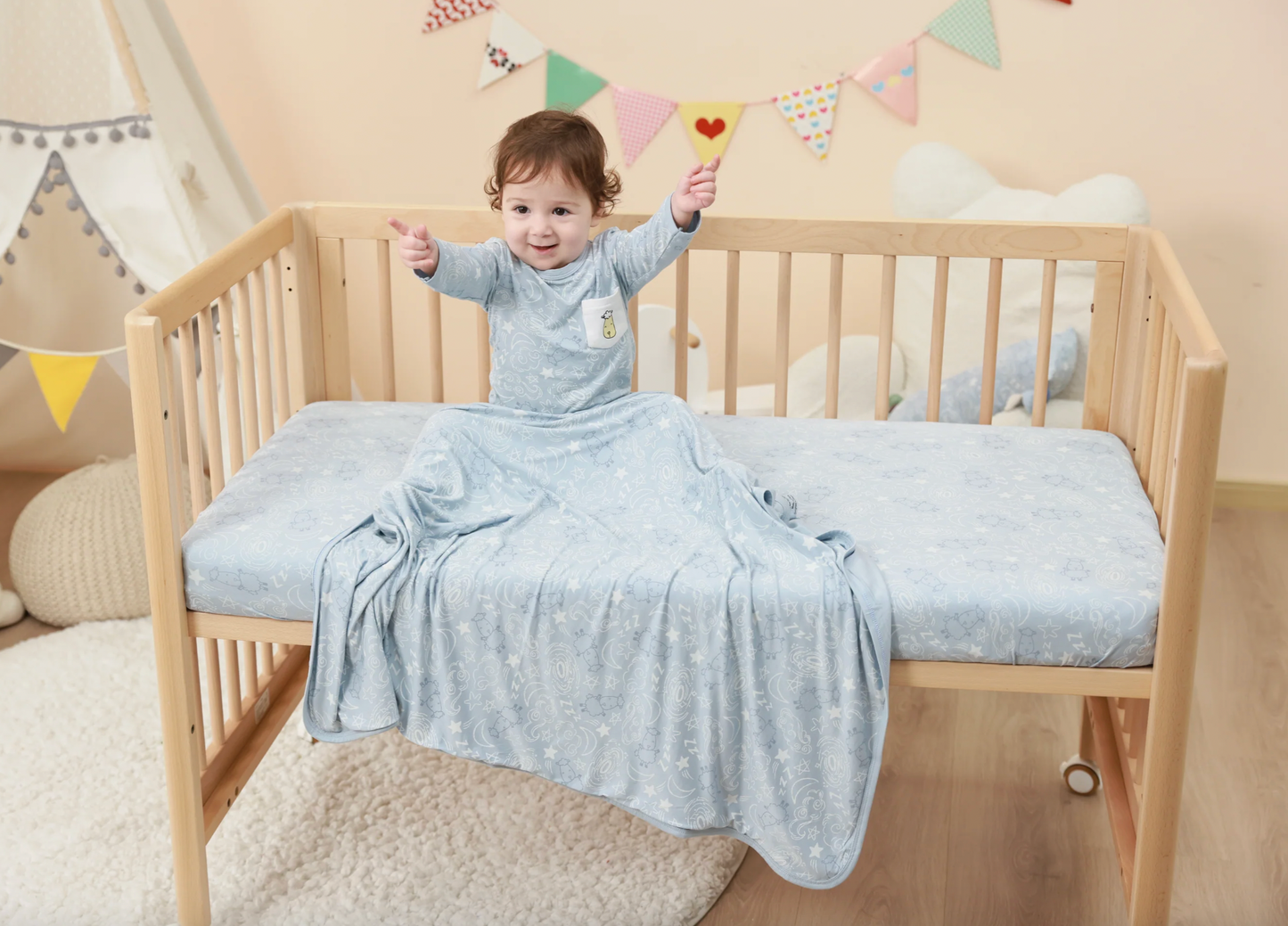 Mattress Sheet Baa Baa in the Universe Blue (60 x 120 cm / 70 x 140 cm)